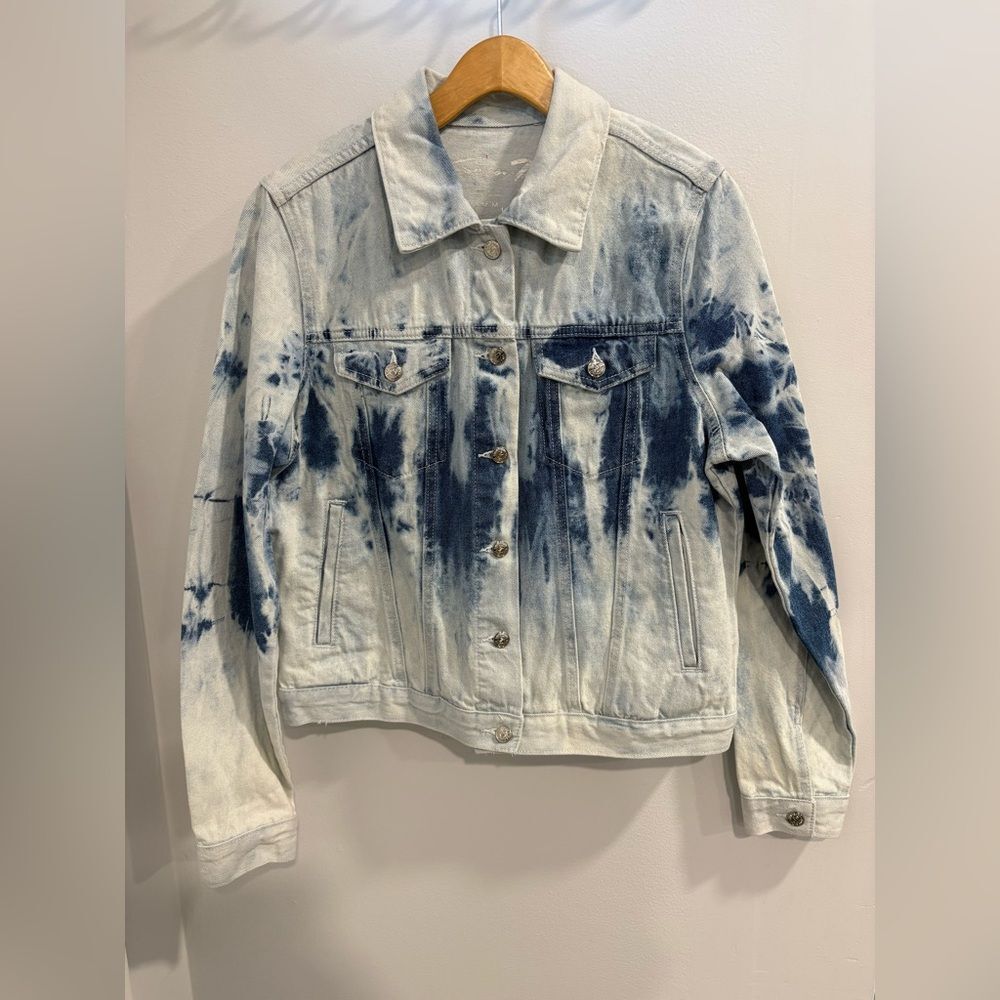 Seven7 Blue Tie-Dye Acid Wash Jean Jacket